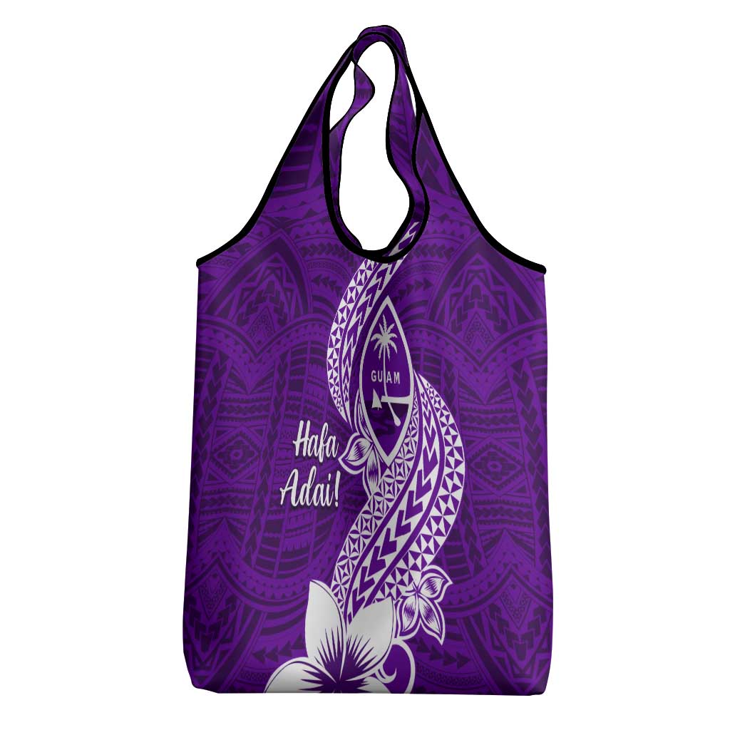 Hafa Adai Guam Grocery Bag Polynesian Floral Purple Pattern
