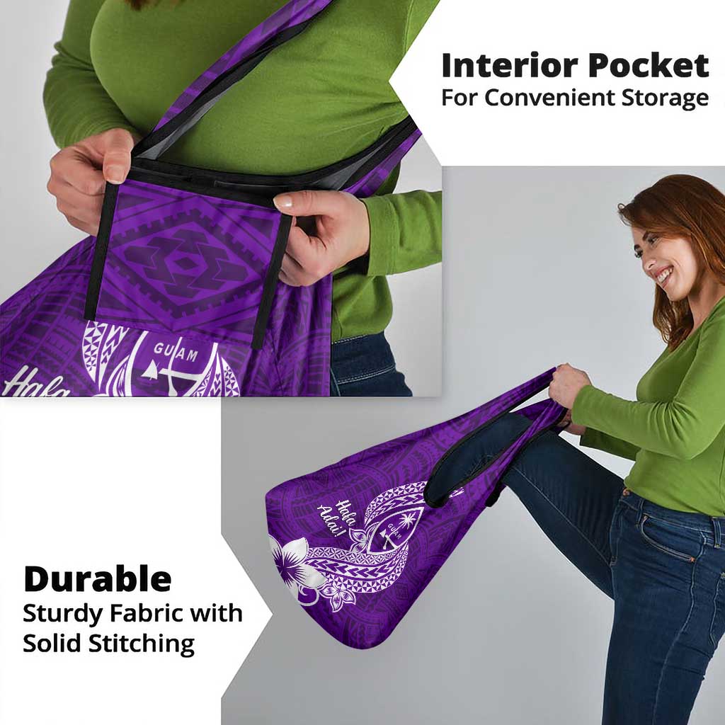 Hafa Adai Guam Grocery Bag Polynesian Floral Purple Pattern