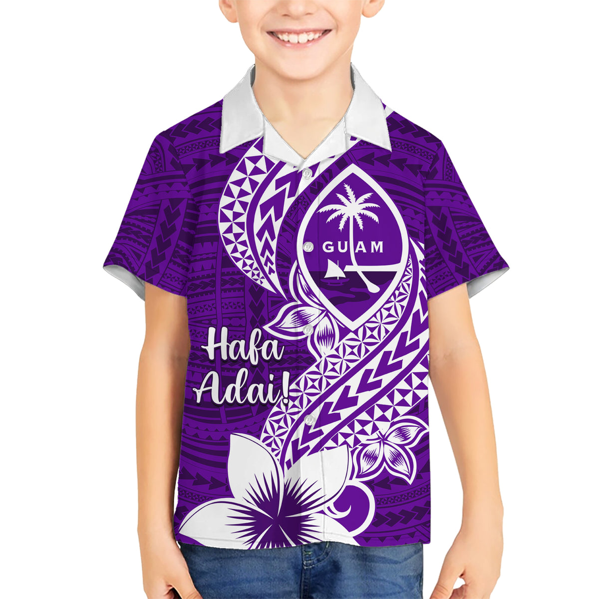 Hafa Adai Guam Kid Hawaiian Shirt Polynesian Floral Purple Pattern LT01 Kid Purple - Polynesian Pride