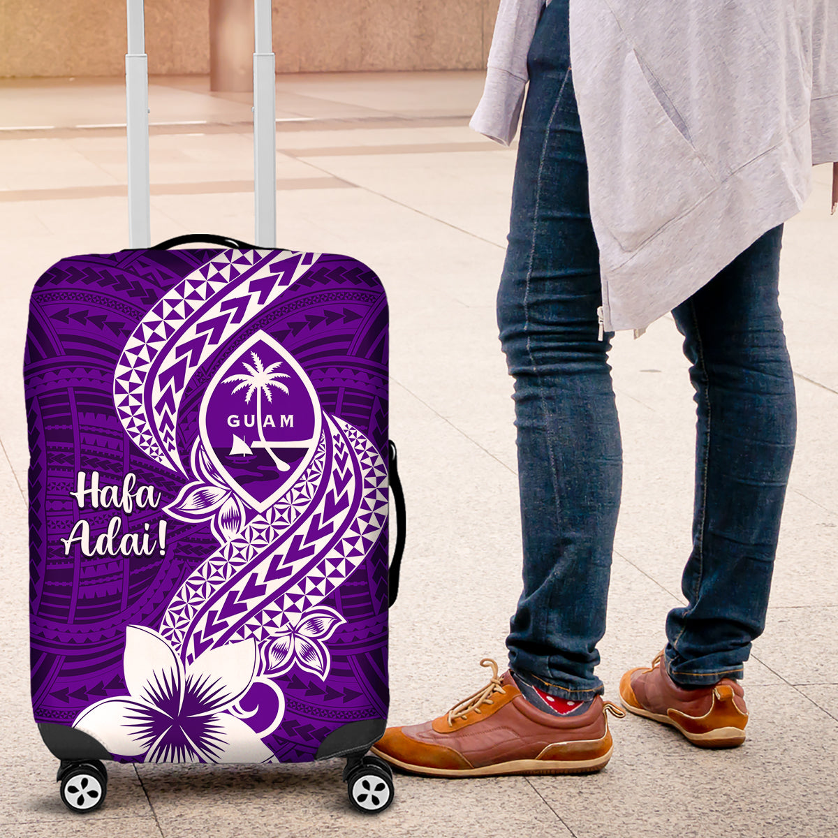 Hafa Adai Guam Luggage Cover Polynesian Floral Purple Pattern LT01 Purple - Polynesian Pride