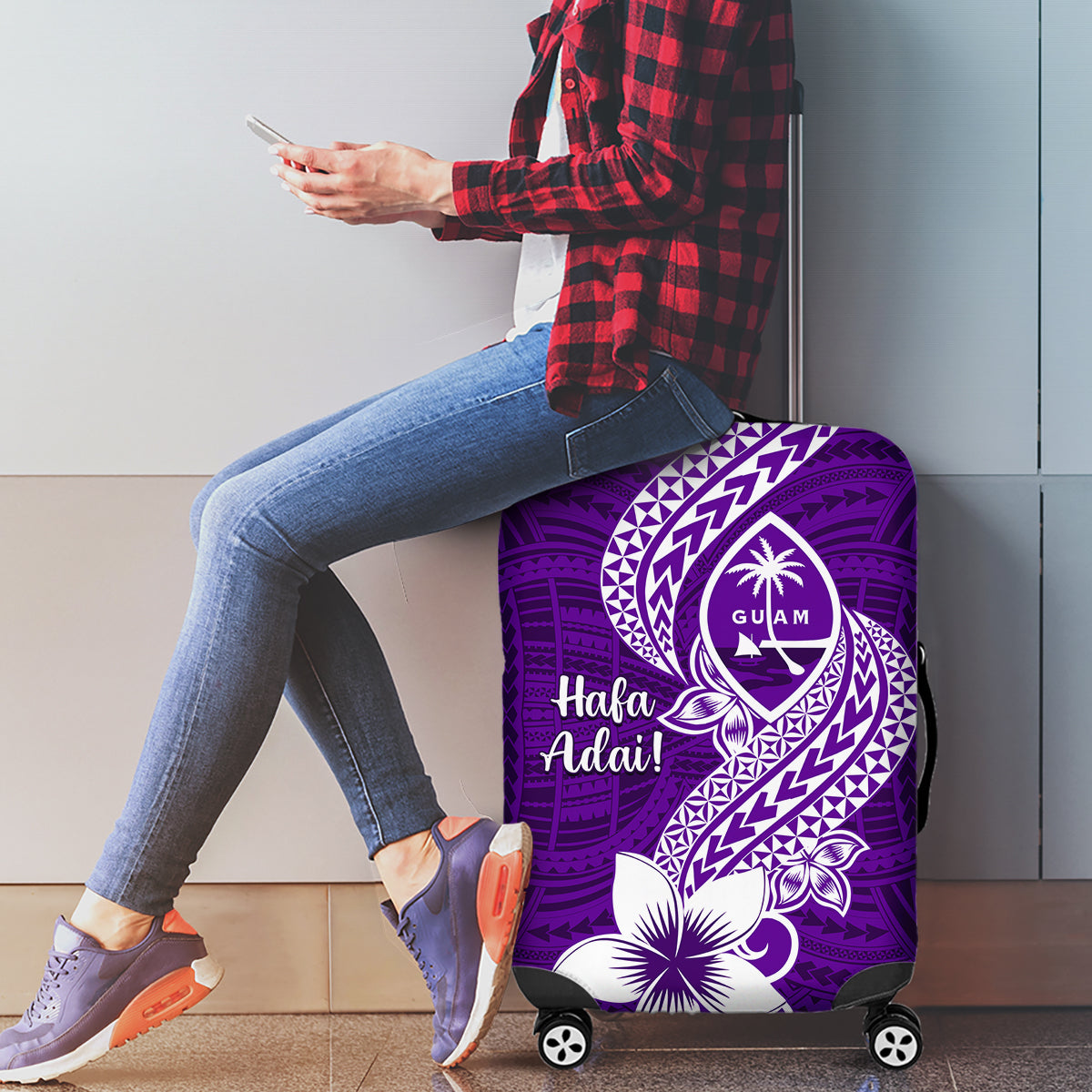Hafa Adai Guam Luggage Cover Polynesian Floral Purple Pattern LT01 - Polynesian Pride