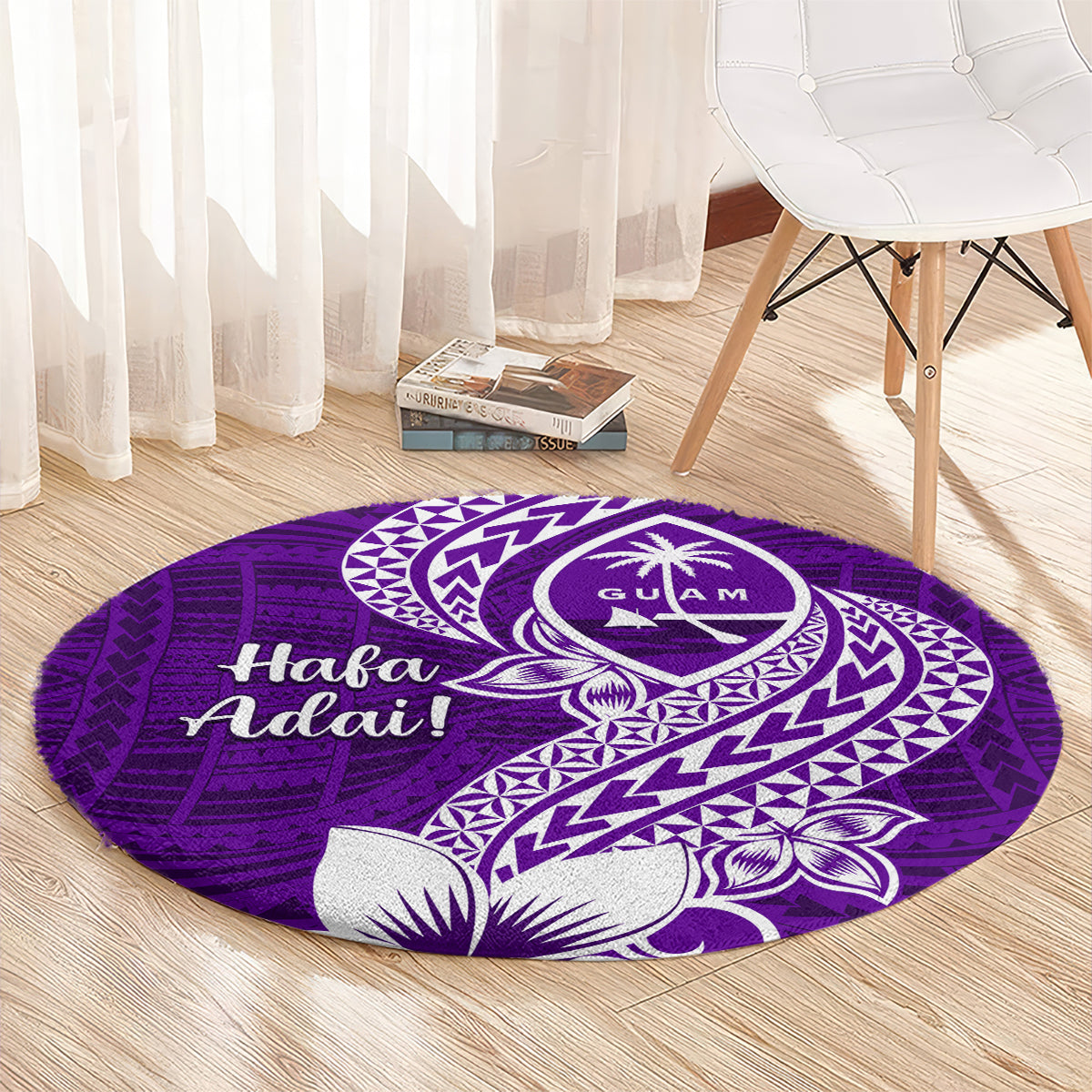 Hafa Adai Guam Round Carpet Polynesian Floral Purple Pattern LT01 - Polynesian Pride