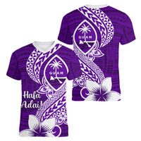 Hafa Adai Guam Women V Neck T Shirt Polynesian Floral Purple Pattern LT01 - Polynesian Pride