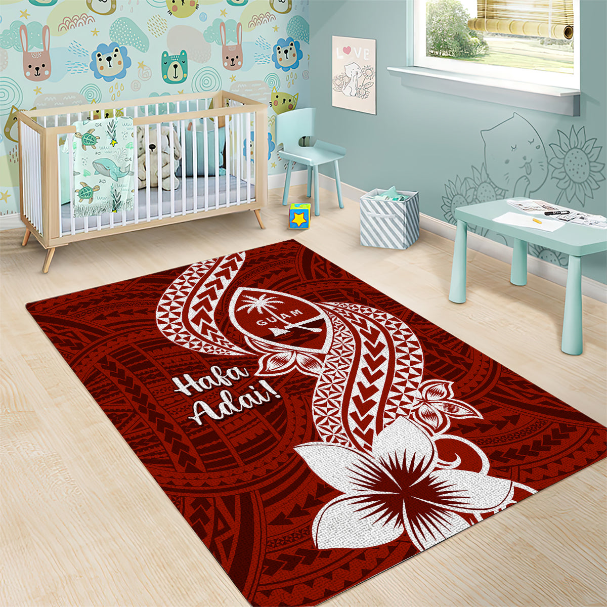 Hafa Adai Guam Area Rug Polynesian Floral Red Pattern LT01 - Polynesian Pride