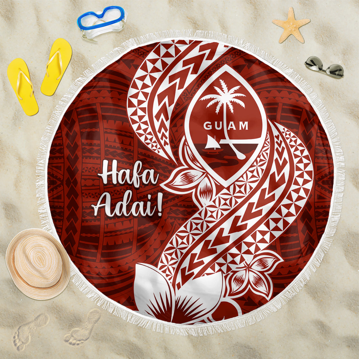 Hafa Adai Guam Beach Blanket Polynesian Floral Red Pattern LT01 One Size 150cm Red - Polynesian Pride