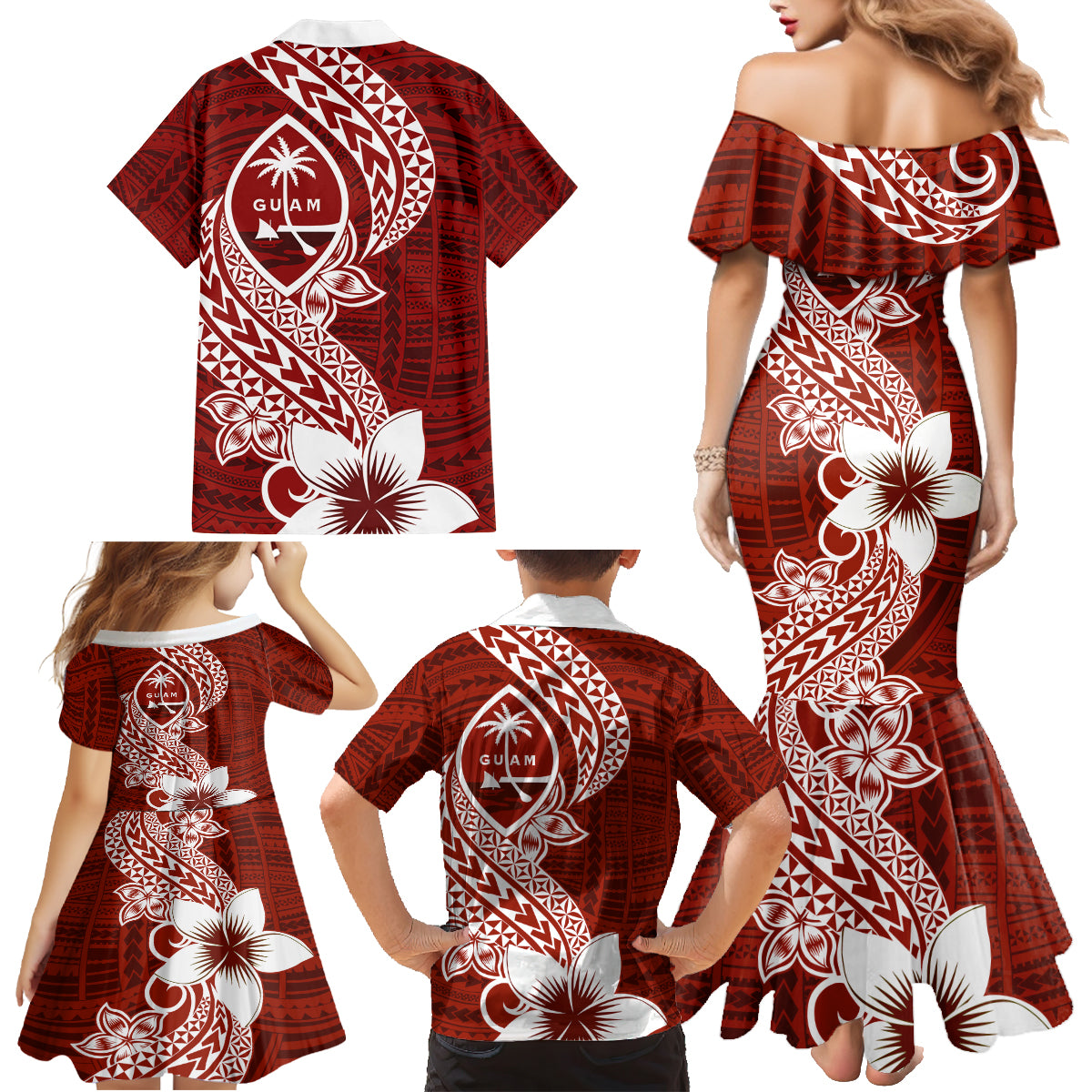 Hafa Adai Guam Family Matching Mermaid Dress and Hawaiian Shirt Polynesian Floral Red Pattern LT01 - Polynesian Pride