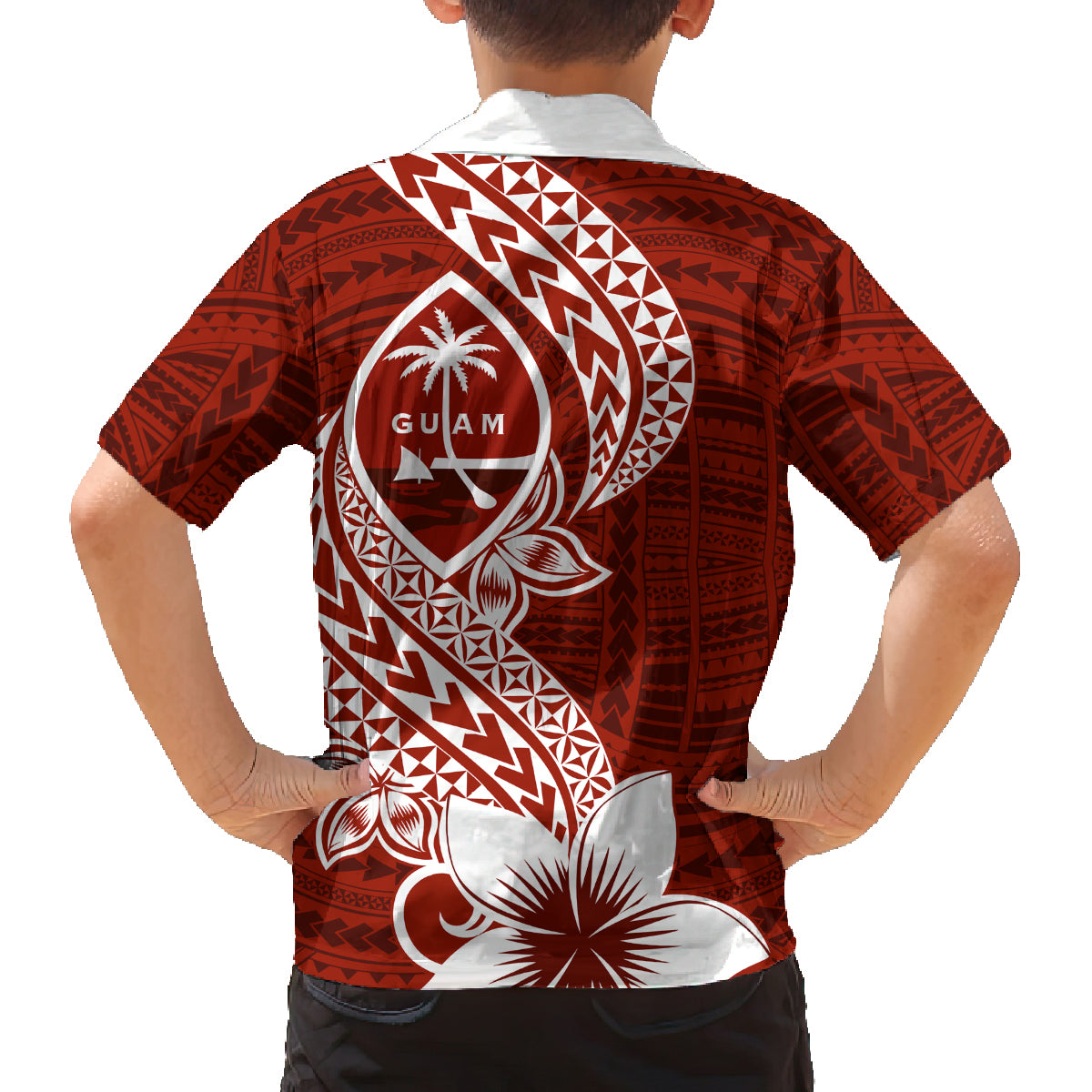 Hafa Adai Guam Family Matching Off Shoulder Maxi Dress and Hawaiian Shirt Polynesian Floral Red Pattern LT01 - Polynesian Pride