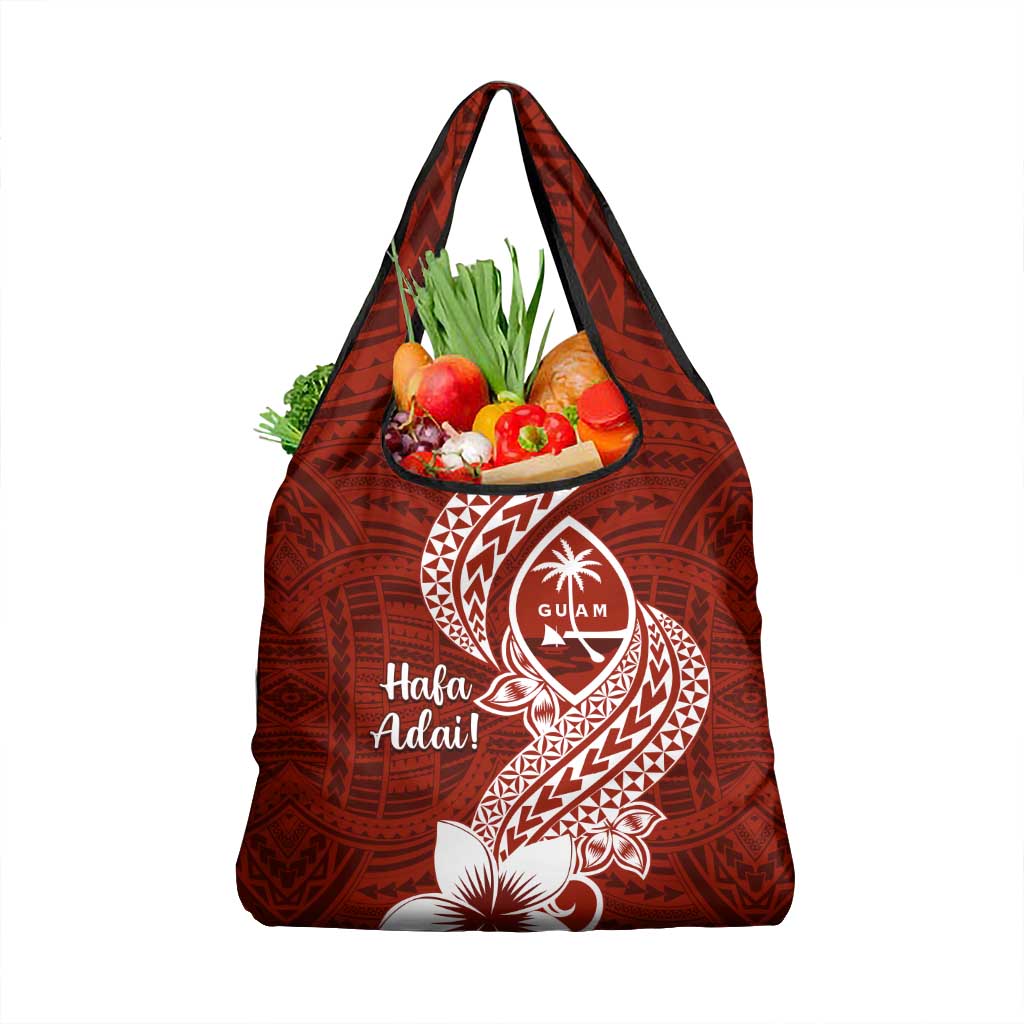 Hafa Adai Guam Grocery Bag Polynesian Floral Red Pattern
