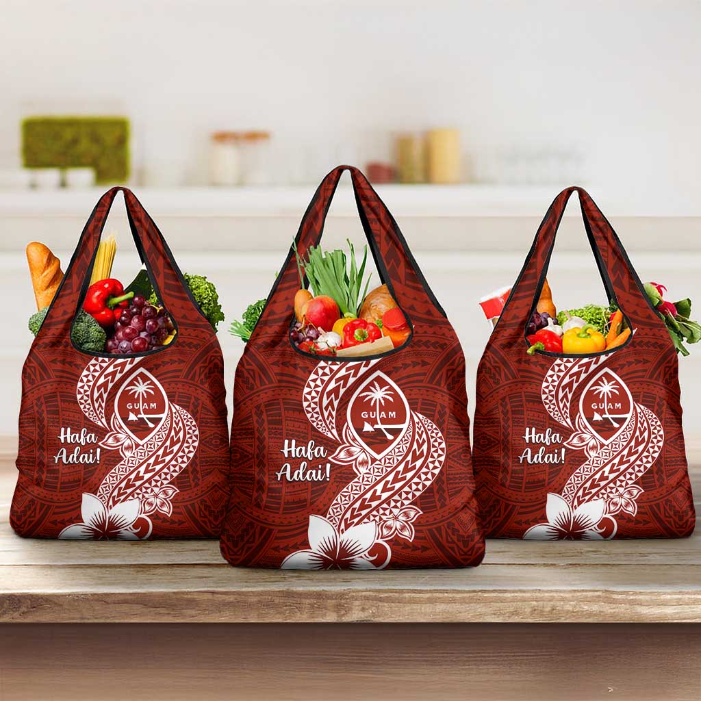 Hafa Adai Guam Grocery Bag Polynesian Floral Red Pattern