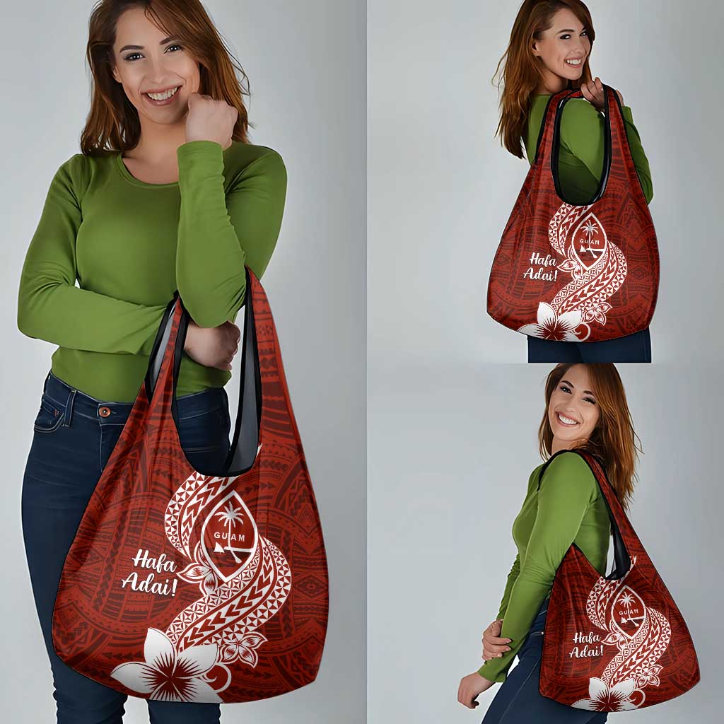 Hafa Adai Guam Grocery Bag Polynesian Floral Red Pattern