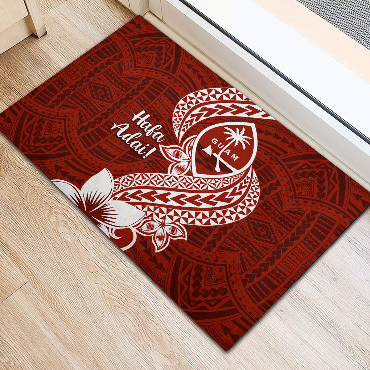 Hafa Adai Guam Rubber Doormat Polynesian Floral Red Pattern LT01 - Polynesian Pride