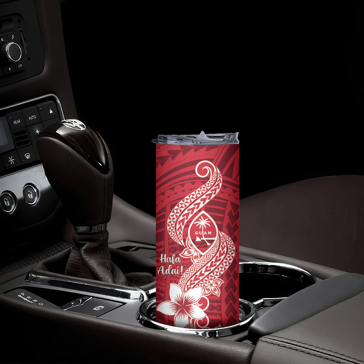 Hafa Adai Guam Skinny Tumbler Polynesian Floral Red Pattern