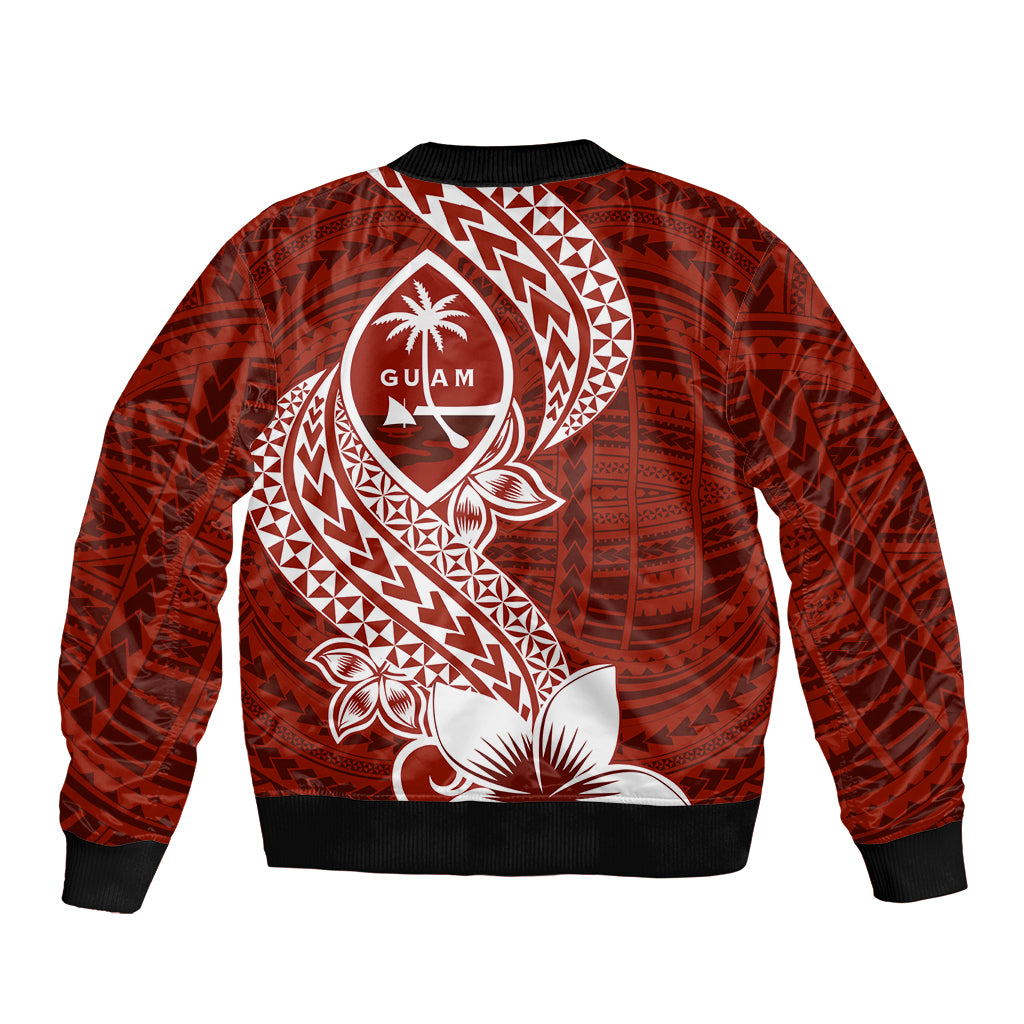 Hafa Adai Guam Sleeve Zip Bomber Jacket Polynesian Floral Red Pattern LT01 - Polynesian Pride