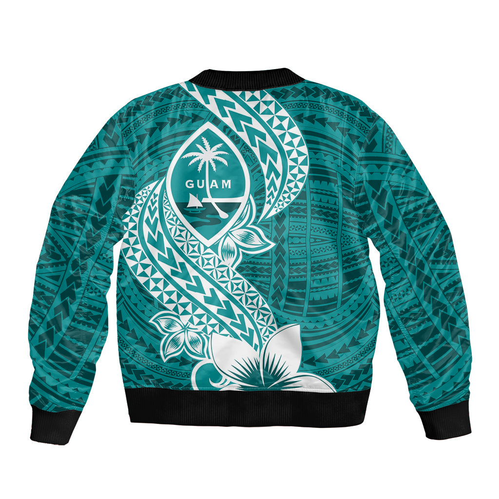 Hafa Adai Guam Bomber Jacket Polynesian Floral Teal Pattern LT01 - Polynesian Pride