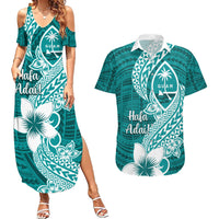 Hafa Adai Guam Couples Matching Summer Maxi Dress and Hawaiian Shirt Polynesian Floral Teal Pattern LT01 Teal - Polynesian Pride