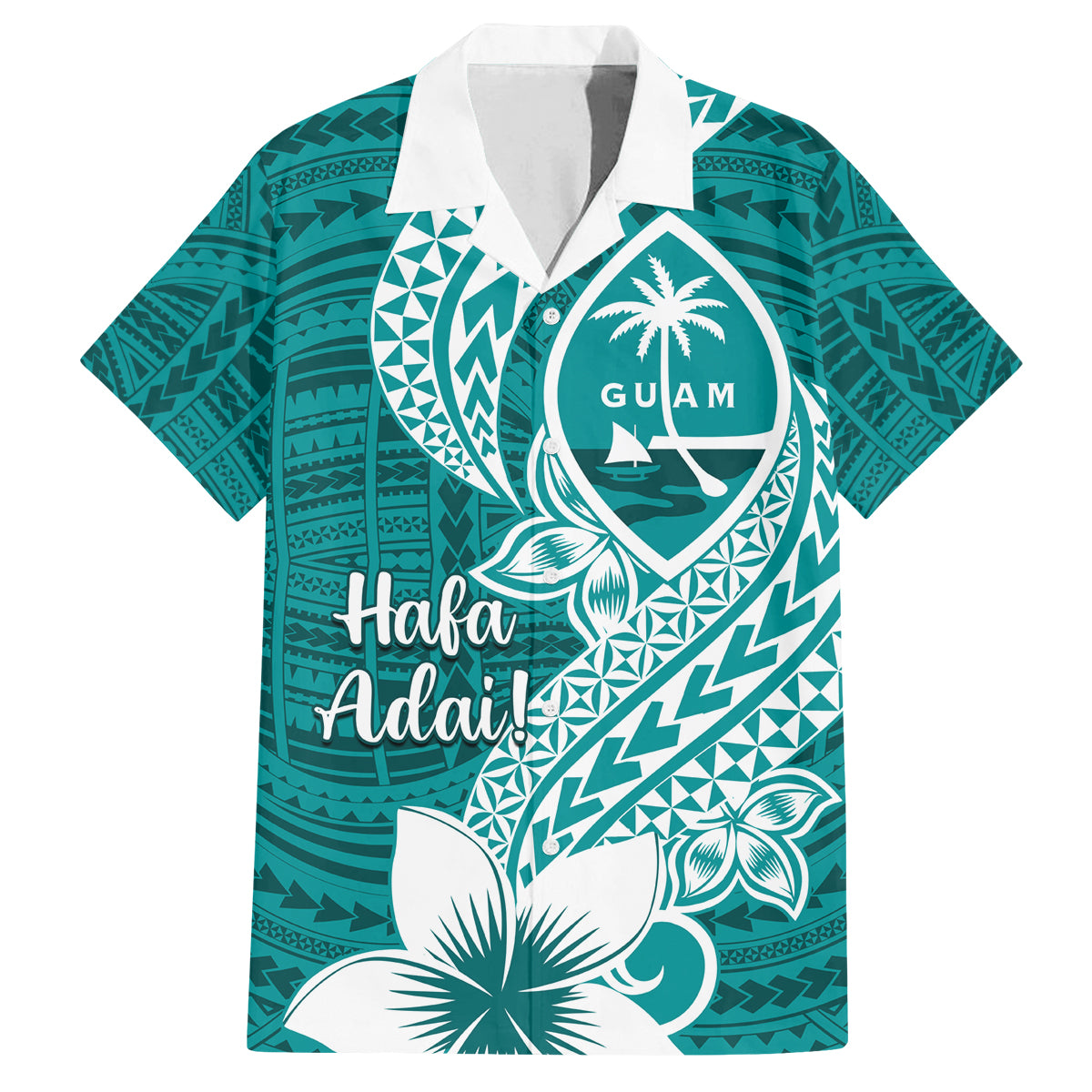 Hafa Adai Guam Family Matching Long Sleeve Bodycon Dress and Hawaiian Shirt Polynesian Floral Teal Pattern LT01 Dad's Shirt - Short Sleeve Teal - Polynesian Pride