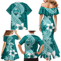 Hafa Adai Guam Family Matching Mermaid Dress and Hawaiian Shirt Polynesian Floral Teal Pattern LT01 - Polynesian Pride