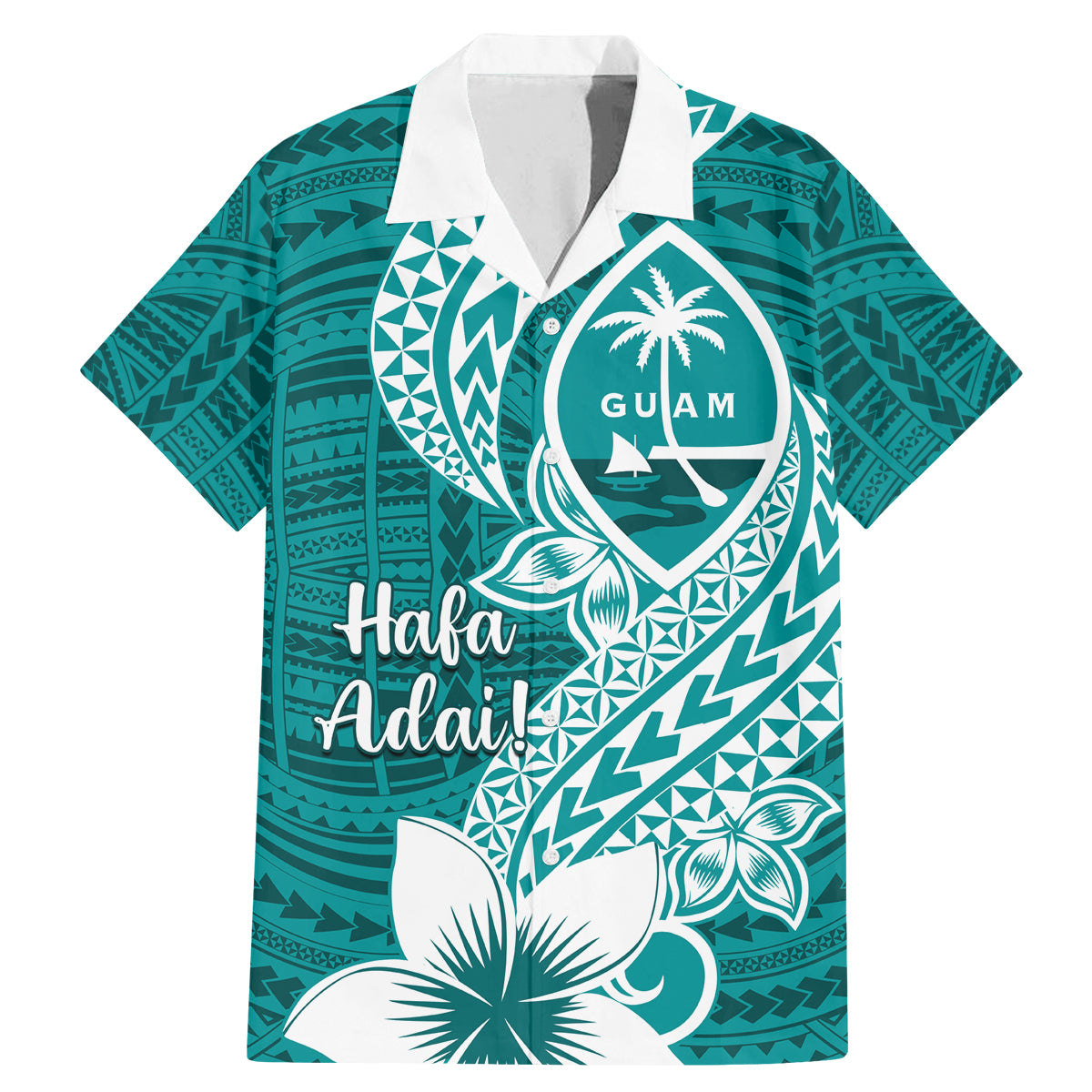 Hafa Adai Guam Family Matching Mermaid Dress and Hawaiian Shirt Polynesian Floral Teal Pattern LT01 Dad's Shirt - Short Sleeve Teal - Polynesian Pride