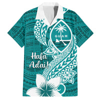 Hafa Adai Guam Family Matching Off Shoulder Maxi Dress and Hawaiian Shirt Polynesian Floral Teal Pattern LT01 Dad's Shirt - Short Sleeve Teal - Polynesian Pride