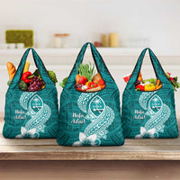 Hafa Adai Guam Grocery Bag Polynesian Floral Teal Pattern