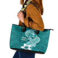 Hafa Adai Guam Leather Tote Bag Polynesian Floral Teal Pattern LT01 Teal - Polynesian Pride