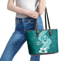 Hafa Adai Guam Leather Tote Bag Polynesian Floral Teal Pattern LT01 - Polynesian Pride
