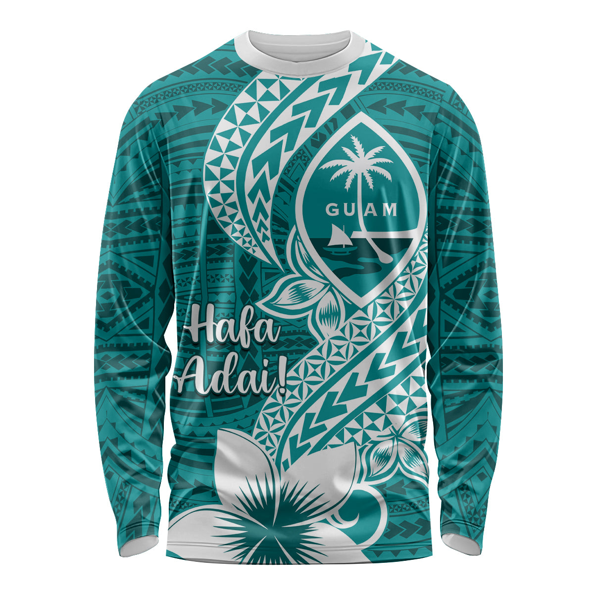 Hafa Adai Guam Long Sleeve Shirt Polynesian Floral Teal Pattern LT01 Unisex Teal - Polynesian Pride