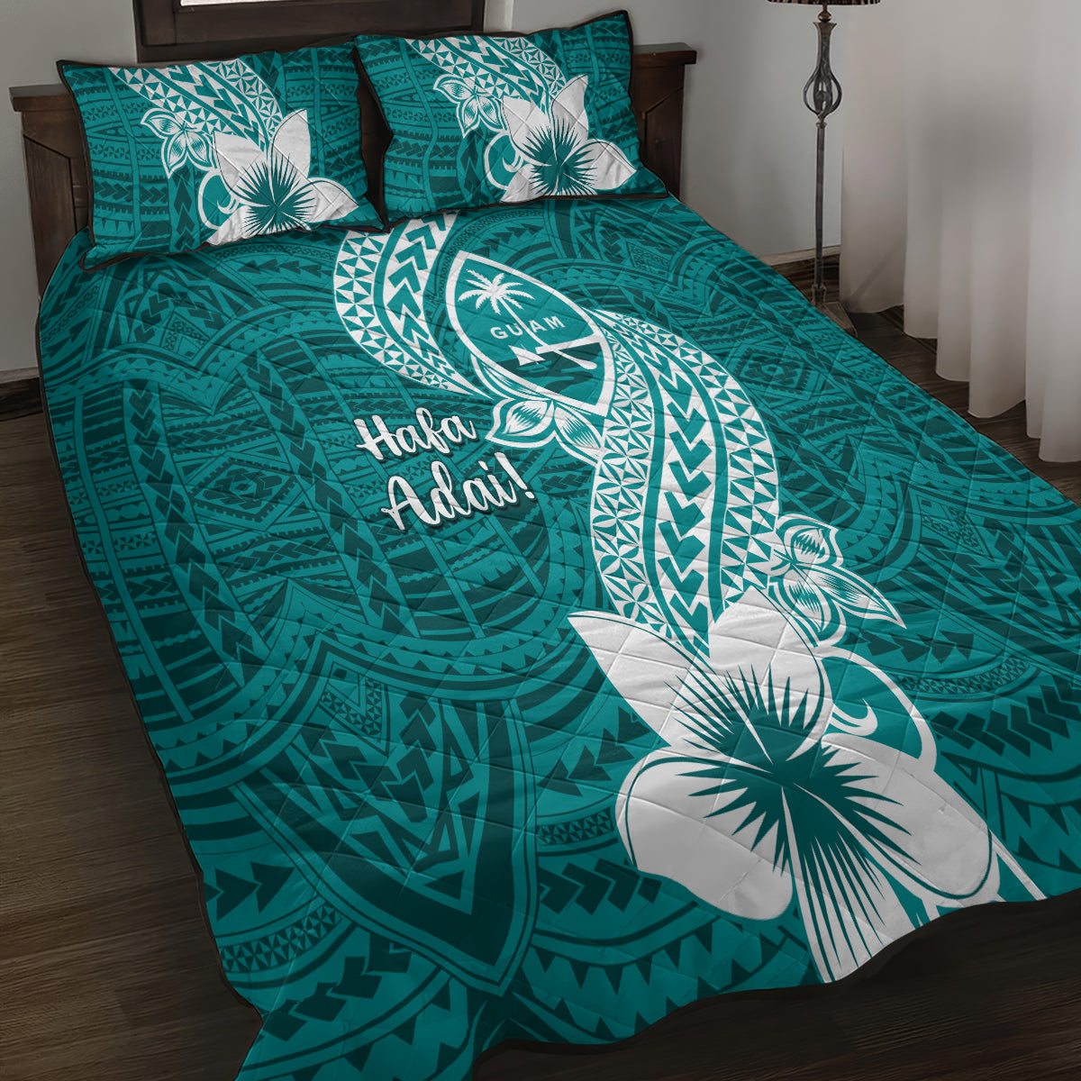 Hafa Adai Guam Quilt Bed Set Polynesian Floral Teal Pattern LT01 - Polynesian Pride