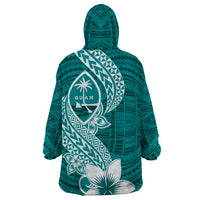 Hafa Adai Guam Wearable Blanket Hoodie Polynesian Floral Teal Pattern LT01 - Polynesian Pride