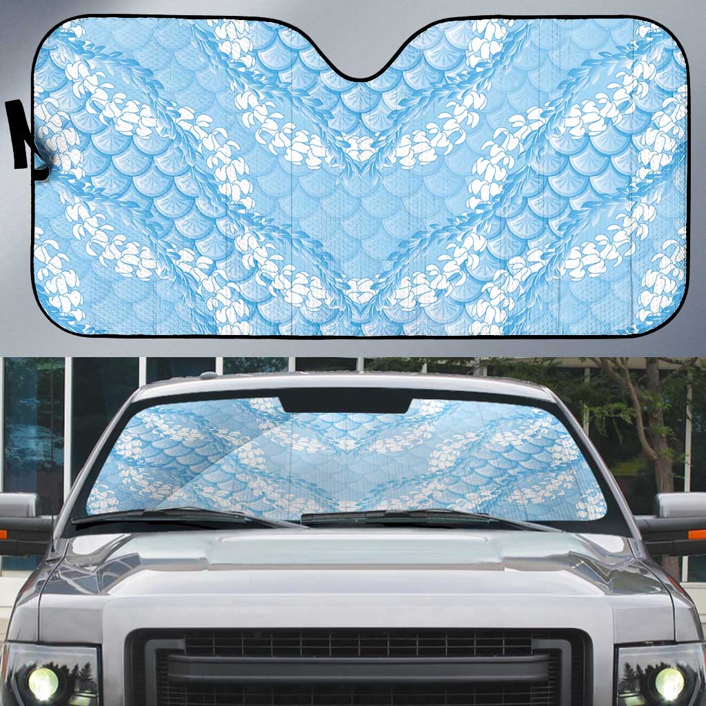 Baby Blue Mermaid Puakenikeni Maile Lei Auto Sun Shade LT01 Blue - Polynesian Pride
