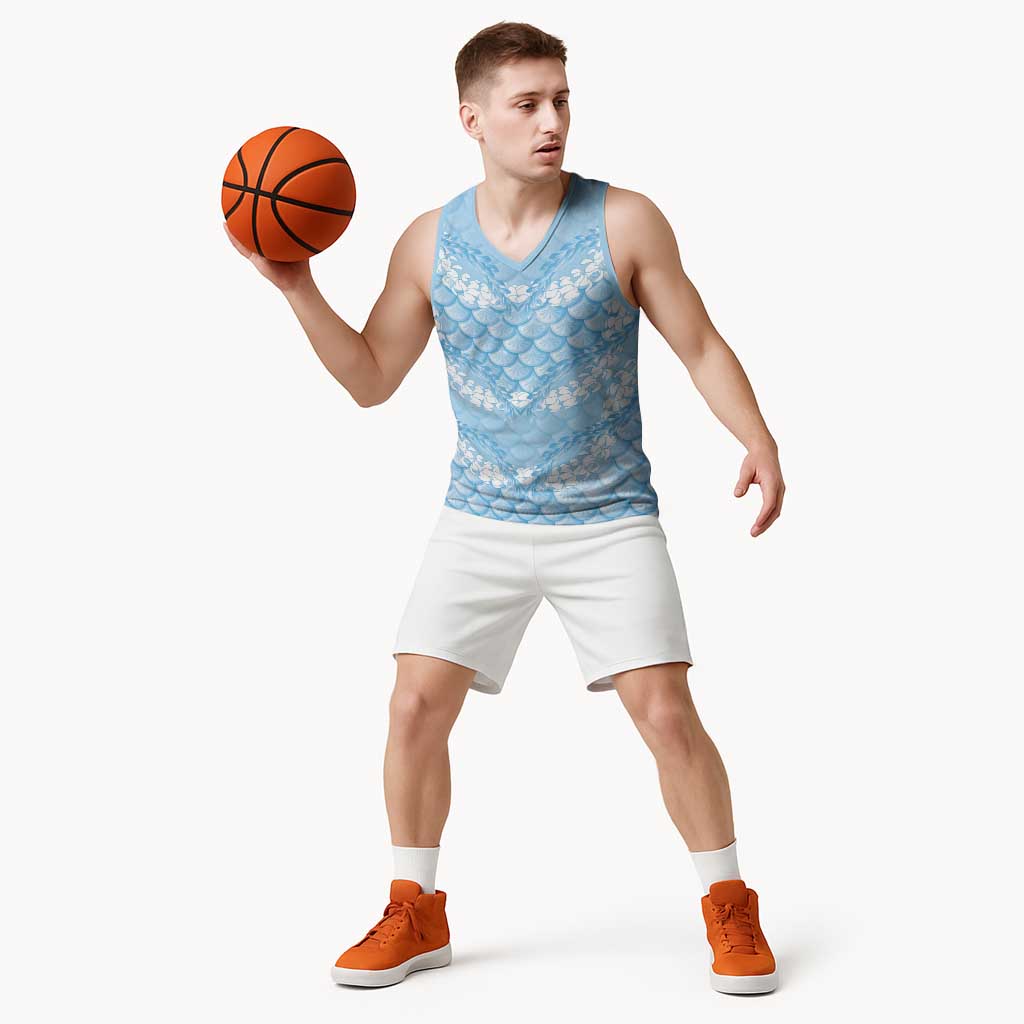 Baby Blue Mermaid Puakenikeni Maile Lei Basketball Jersey