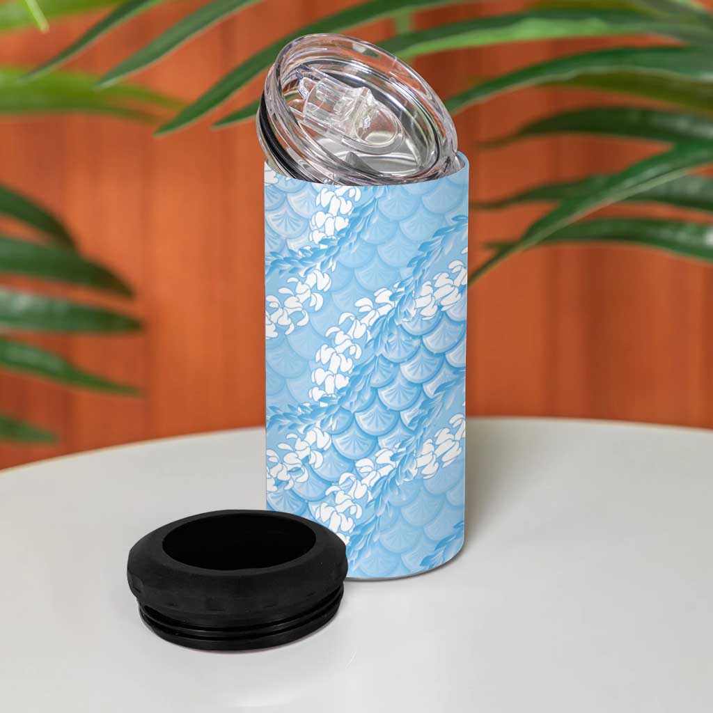 Baby Blue Mermaid Puakenikeni Maile Lei 4 in 1 Can Cooler Tumbler