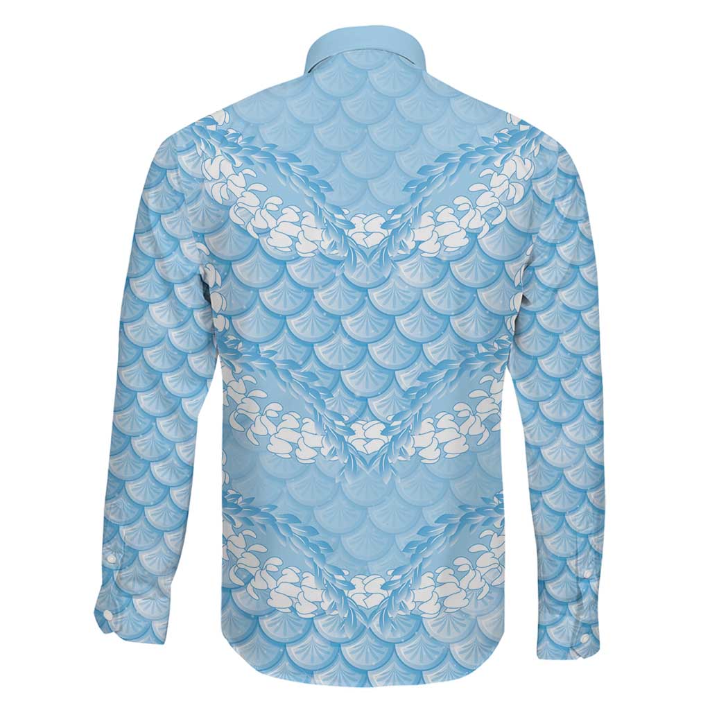 Baby Blue Mermaid Puakenikeni Maile Lei Family Matching Long Sleeve Bodycon Dress and Hawaiian Shirt LT01 - Polynesian Pride