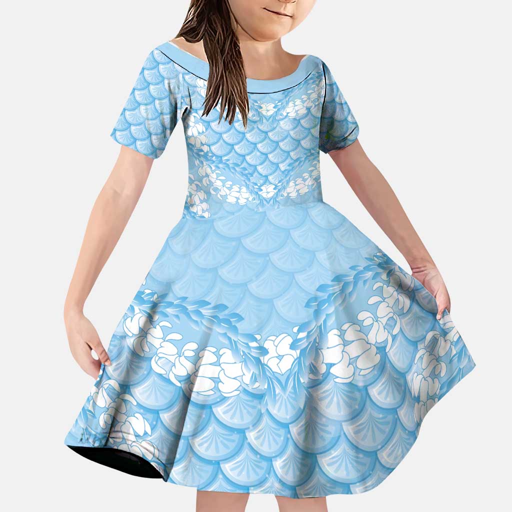 Baby Blue Mermaid Puakenikeni Maile Lei Family Matching Mermaid Dress and Hawaiian Shirt LT01 Daughter's Dress Blue - Polynesian Pride