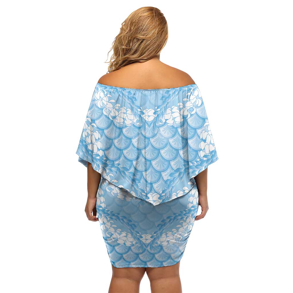 Baby Blue Mermaid Puakenikeni Maile Lei Family Matching Off Shoulder Short Dress and Hawaiian Shirt LT01 - Polynesian Pride
