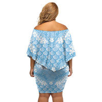 Baby Blue Mermaid Puakenikeni Maile Lei Family Matching Off Shoulder Short Dress and Hawaiian Shirt LT01 - Polynesian Pride