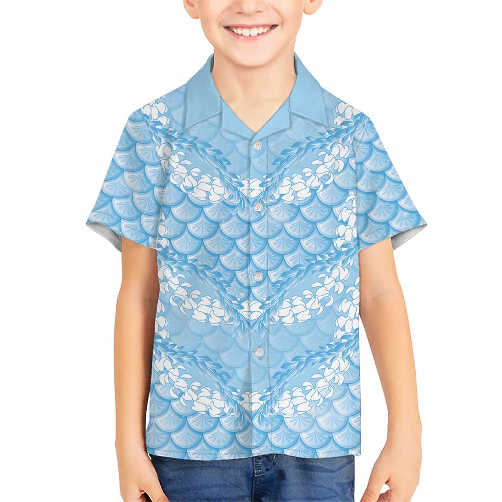 Baby Blue Mermaid Puakenikeni Maile Lei Family Matching Puletasi and Hawaiian Shirt LT01 Son's Shirt Blue - Polynesian Pride