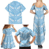 Baby Blue Mermaid Puakenikeni Maile Lei Family Matching Summer Maxi Dress and Hawaiian Shirt LT01 - Polynesian Pride