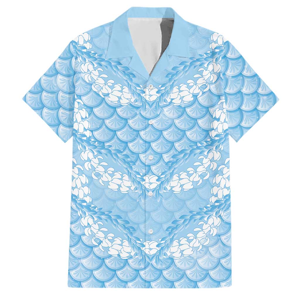 Baby Blue Mermaid Puakenikeni Maile Lei Family Matching Tank Maxi Dress and Hawaiian Shirt LT01 Dad's Shirt - Short Sleeve Blue - Polynesian Pride