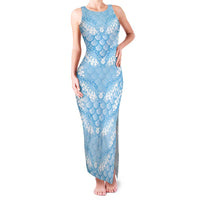 Baby Blue Mermaid Puakenikeni Maile Lei Family Matching Tank Maxi Dress and Hawaiian Shirt LT01 Mom's Dress Blue - Polynesian Pride