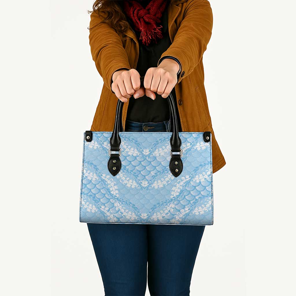 Baby Blue Mermaid Puakenikeni Maile Lei Leather Bag