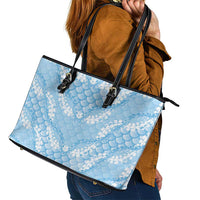 Baby Blue Mermaid Puakenikeni Maile Lei Leather Tote Bag