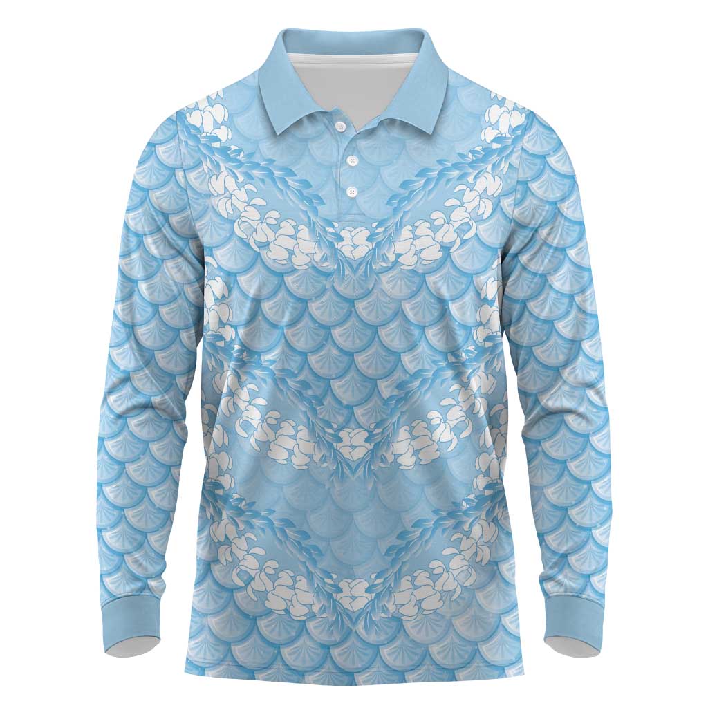 Baby Blue Mermaid Puakenikeni Maile Lei Long Sleeve Polo Shirt