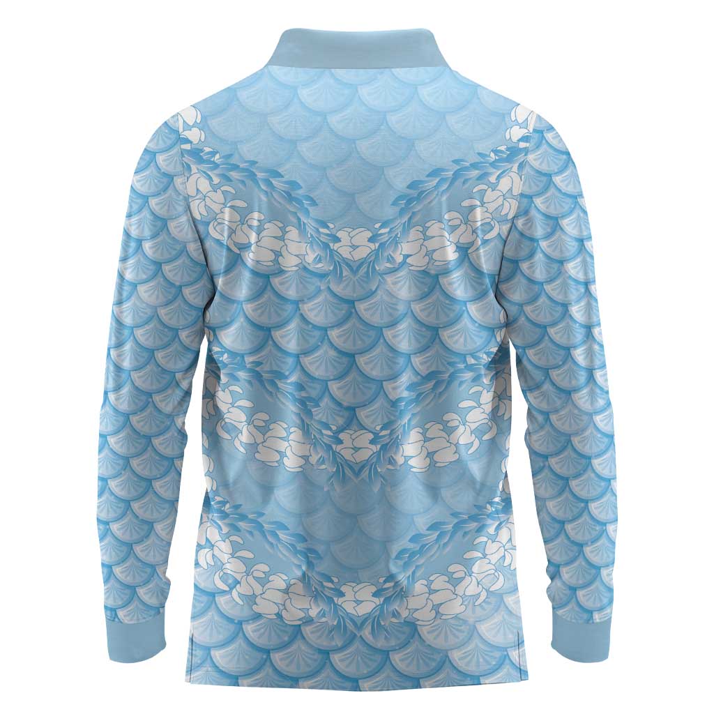 Baby Blue Mermaid Puakenikeni Maile Lei Long Sleeve Polo Shirt