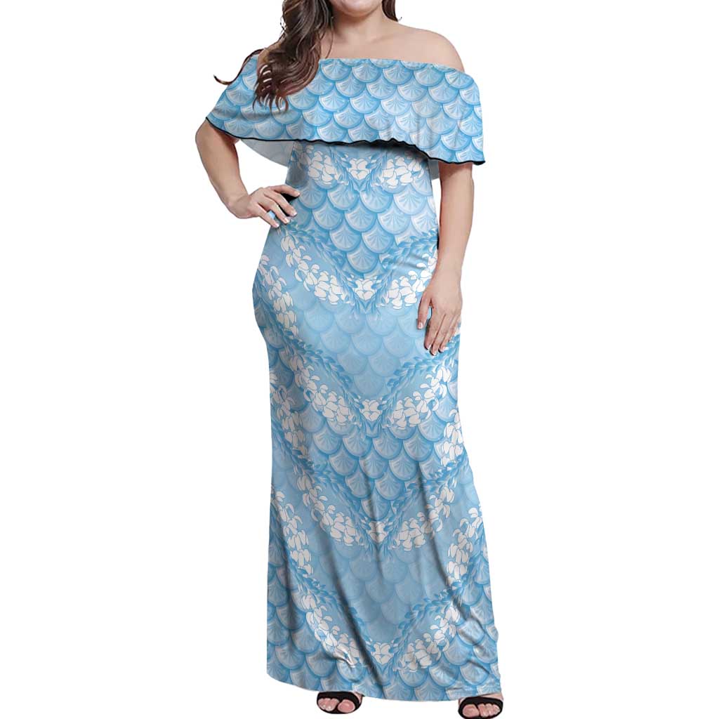 Baby Blue Mermaid Puakenikeni Maile Lei Off Shoulder Maxi Dress LT01 Women Blue - Polynesian Pride