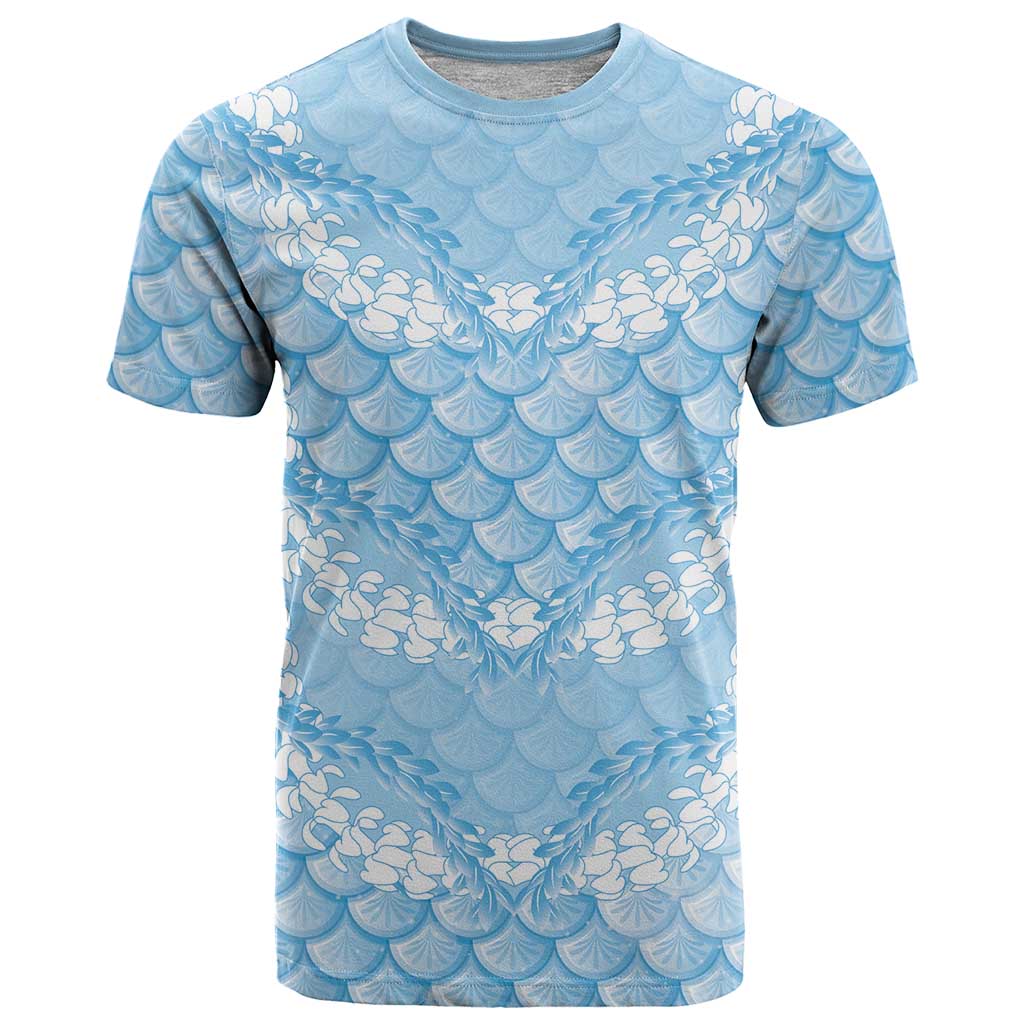 Baby Blue Mermaid Puakenikeni Maile Lei T Shirt LT01 Blue - Polynesian Pride