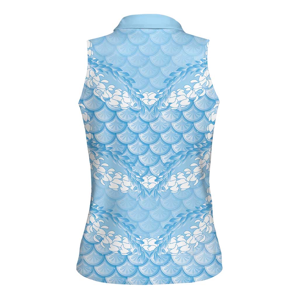 Baby Blue Mermaid Puakenikeni Maile Lei Women Sleeveless Polo Shirt