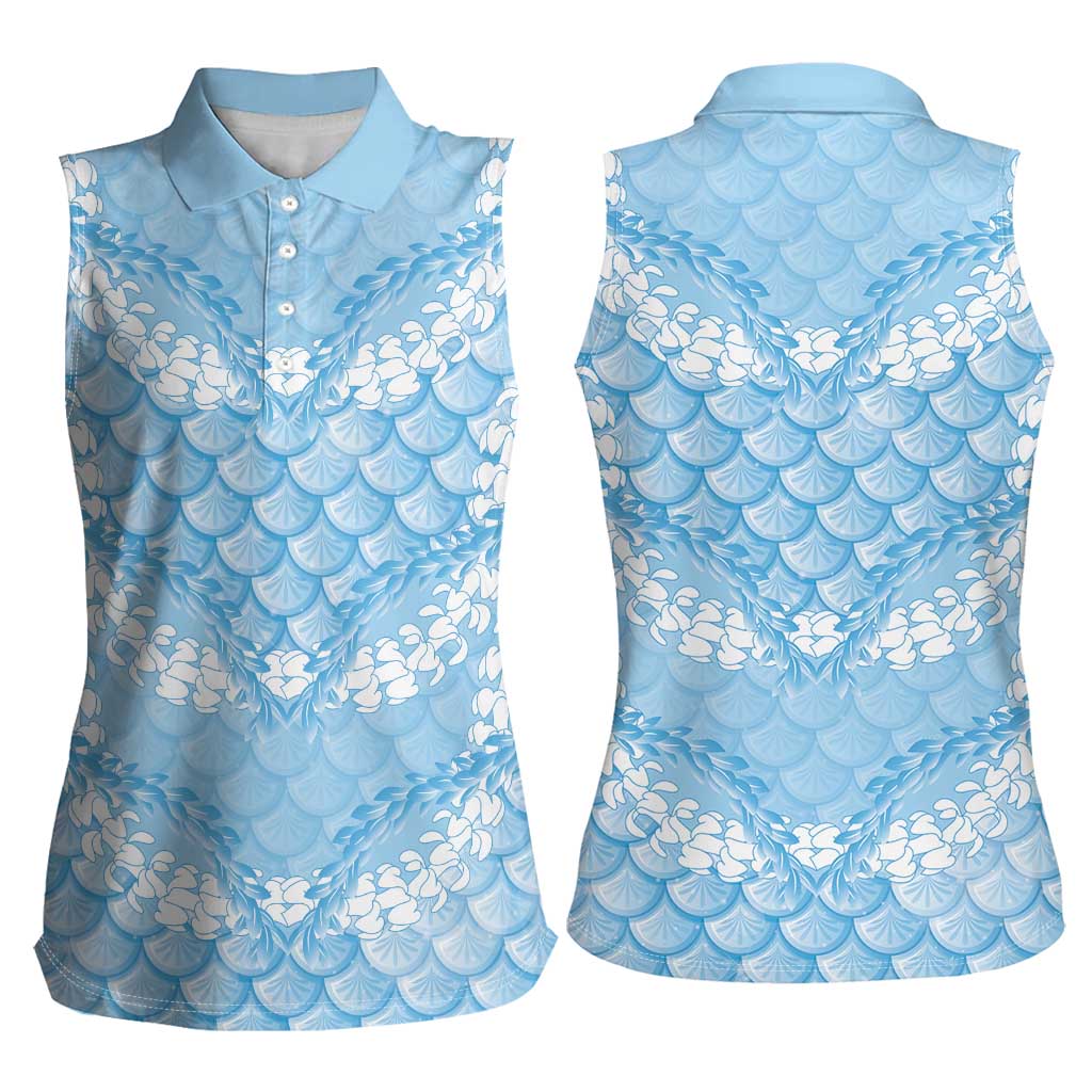 Baby Blue Mermaid Puakenikeni Maile Lei Women Sleeveless Polo Shirt