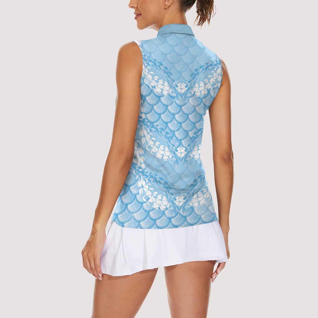 Baby Blue Mermaid Puakenikeni Maile Lei Women Sleeveless Polo Shirt