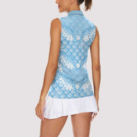 Baby Blue Mermaid Puakenikeni Maile Lei Women Sleeveless Polo Shirt